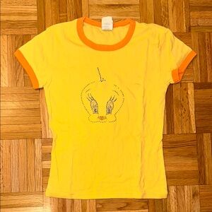 Yellow T-Shirt Looney Toons Baby-Tee with Orange Trim and Tweety Design